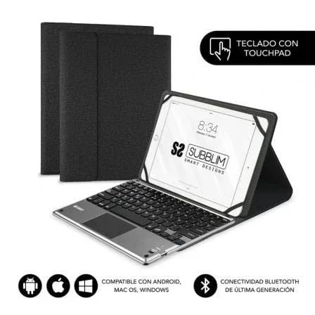 Funda con Teclado Subblim Keytab Pro Bluetooth Touchpad para Tablets de 10.1"-10.8"/ Negra - PixelPlaza
