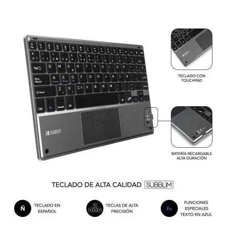 Funda con Teclado Subblim Keytab Pro Bluetooth Touchpad para Tablets de 10.1"-10.8"/ Negra - PixelPlaza