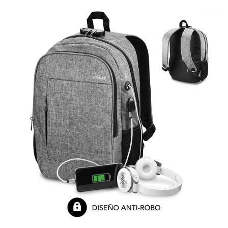 Mochila Subblim Urban Lock para Portátiles hasta 16"/ Puerto USB/ Antirrobo/ Gris - PixelPlaza