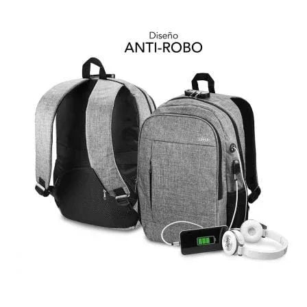 Mochila Subblim Urban Lock para Portátiles hasta 16"/ Puerto USB/ Antirrobo/ Gris - PixelPlaza