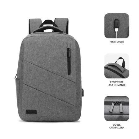 Mochila Subblim City Backpack para Portátiles hasta 15.6"/ Puerto USB/ Gris - PixelPlaza