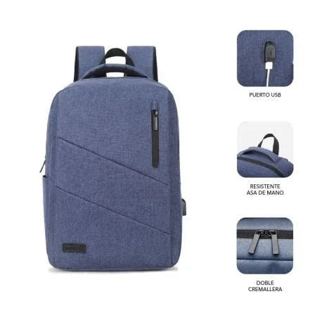 Mochila Subblim City Backpack para Portátiles hasta 15.6"/ Puerto USB/ Azul - PixelPlaza