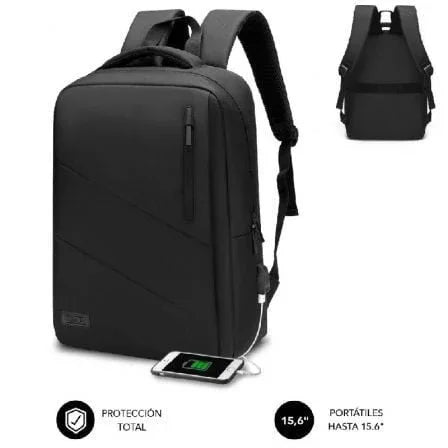 Mochila Subblim City Backpack para Portátiles hasta 15.6"/ Puerto USB/ Negra - PixelPlaza