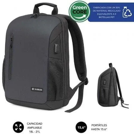 Mochila Subblim Xpand Air Padding Backpack para Portátiles hasta 15.6"/ Puerto USB/ Negro - PixelPlaza