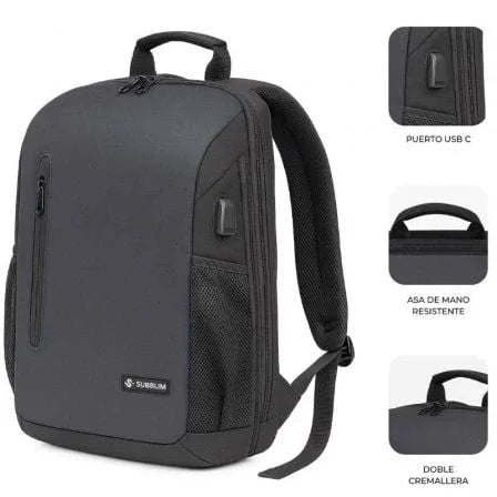 Mochila Subblim Xpand Air Padding Backpack para Portátiles hasta 15.6"/ Puerto USB/ Negro - PixelPlaza