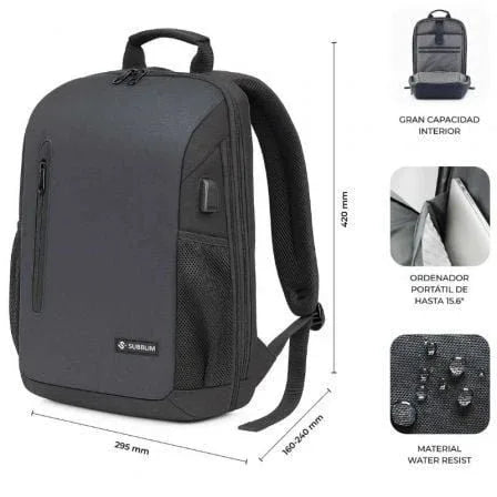 Mochila Subblim Xpand Air Padding Backpack para Portátiles hasta 15.6"/ Puerto USB/ Negro - PixelPlaza