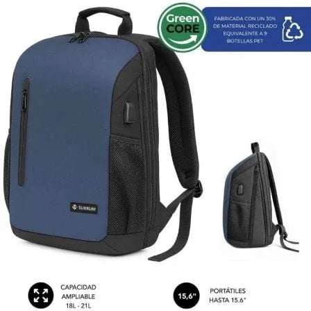 Mochila Subblim Xpand Air Padding Backpack para Portátiles hasta 15.6"/ Puerto USB/ Azul - PixelPlaza