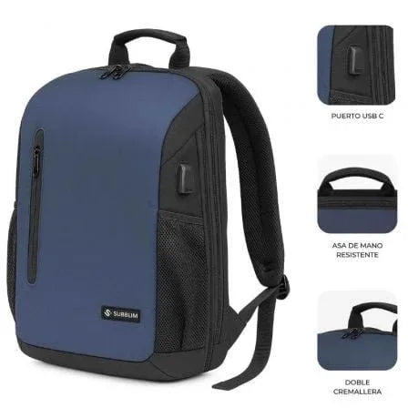 Mochila Subblim Xpand Air Padding Backpack para Portátiles hasta 15.6"/ Puerto USB/ Azul - PixelPlaza