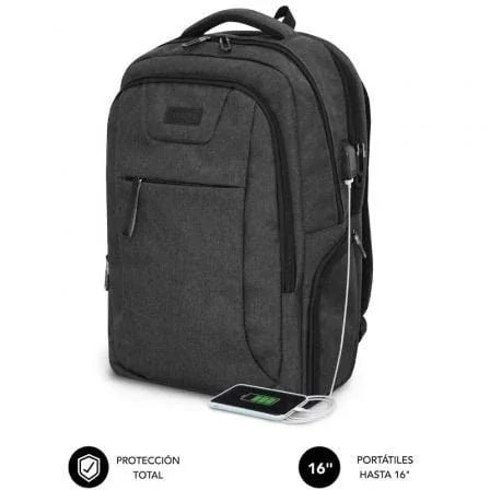 Mochila Subblim Professional Air Padding Backpack para Portátiles hasta 16"/ Puerto USB/ Negra - PixelPlaza