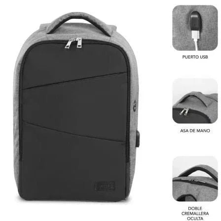 Mochila Subblim Secure V2 AP para Portátiles hasta 15.6"/ Puerto USB/ Antirrobo/ Gris - PixelPlaza