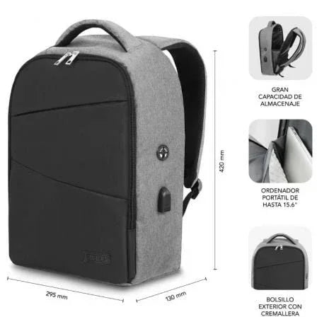 Mochila Subblim Secure V2 AP para Portátiles hasta 15.6"/ Puerto USB/ Antirrobo/ Gris - PixelPlaza