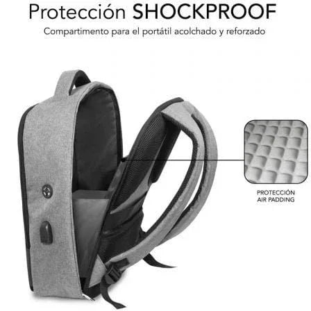 Mochila Subblim Secure V2 AP para Portátiles hasta 15.6"/ Puerto USB/ Antirrobo/ Gris - PixelPlaza