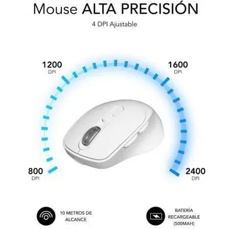 Ratón Ergonómico Inalámbrico por Bluetooth/ 2.4GHz Subblim Comfort Ergo Dual Battery/ Batería recargable/ Hasta 2400 DPI/ Blanco - PixelPlaza