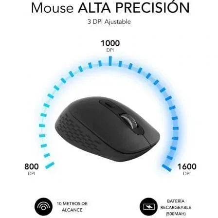 Ratón Ergonómico Inalámbrico por Bluetooth/ 2.4GHz Subblim Curve Ergo Dual Battery/ Batería recargable/ Hasta 1600 DPI/ Negro - PixelPlaza