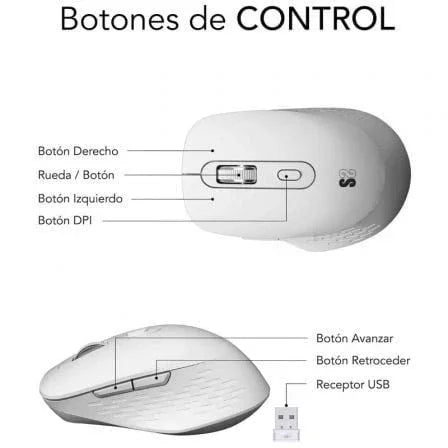 Ratón Ergonómico Inalámbrico por Bluetooth/ 2.4GHz Subblim Curve Ergo Dual Battery/ Batería recargable/ Hasta 1600 DPI/ Blanco - PixelPlaza
