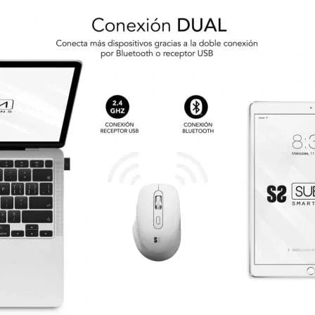 Ratón Ergonómico Inalámbrico por Bluetooth/ 2.4GHz Subblim Curve Ergo Dual Battery/ Batería recargable/ Hasta 1600 DPI/ Blanco - PixelPlaza