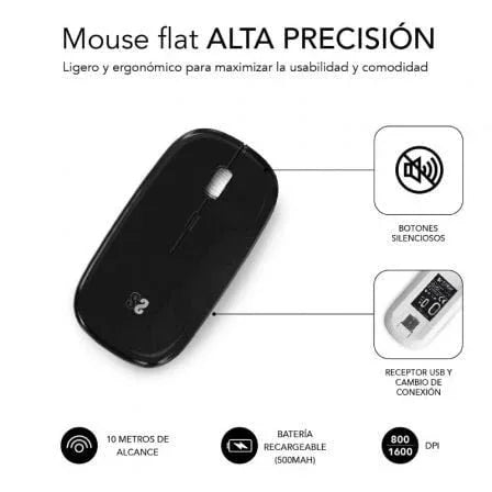Ratón Inalámbrico por Bluetooth Subblim Dual Flat/ Batería recargable/ Hasta 1600 DPI - PixelPlaza