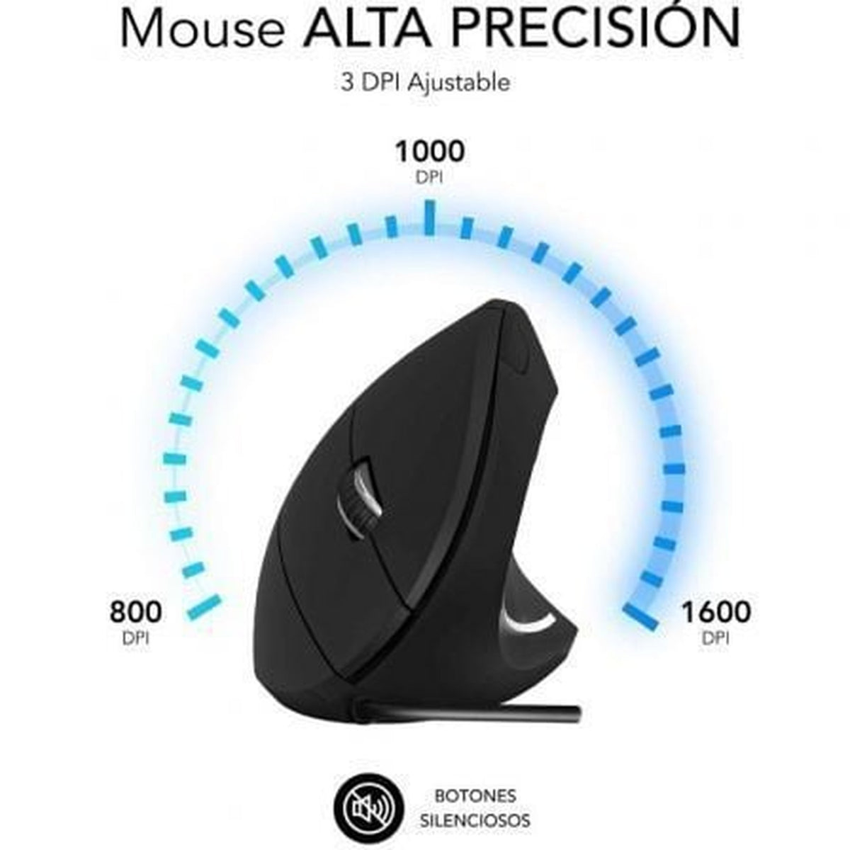 Ratón Vertical Subblim Glide Vertical Ergo Wired/ Hasta 1600 DPI/ Negro