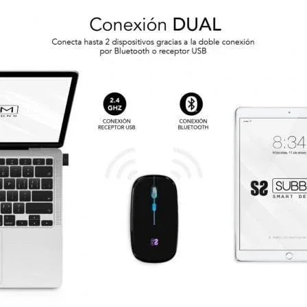 Ratón Inalámbrico por Bluetooth Subblim LED Dual Flat/ Batería recargable/ Hasta 1600 DPI - PixelPlaza