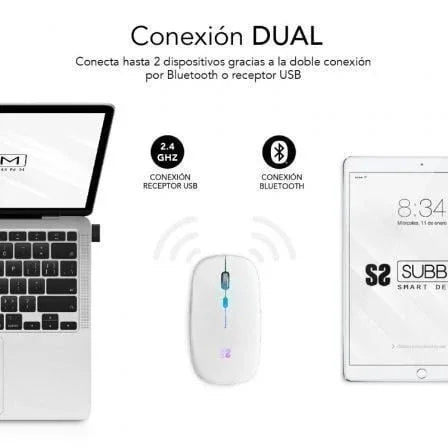 Ratón Inalámbrico por Bluetooth Subblim LED Dual Flat/ Batería recargable/ Hasta 1600 DPI/ Blanco - PixelPlaza