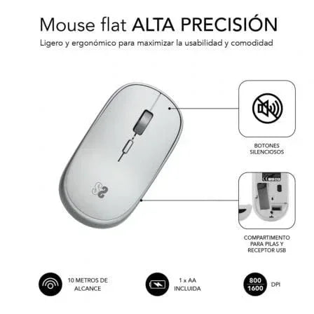 Ratón Mini Inalámbrico Subblim Wireless Mini/ Hasta 1600 DPI/ Plata - PixelPlaza