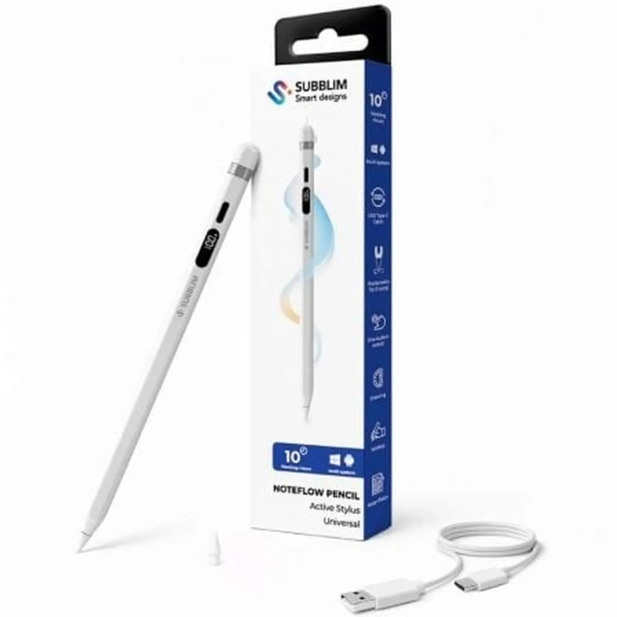 Lápiz Electrónico Subblim NoteFlow Pen para Android y Windows/ Blanco - PixelPlaza