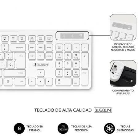 Teclado y Ratón Subblim Combo Business Slim Silencioso Inalámbrico/ Blanco - PixelPlaza