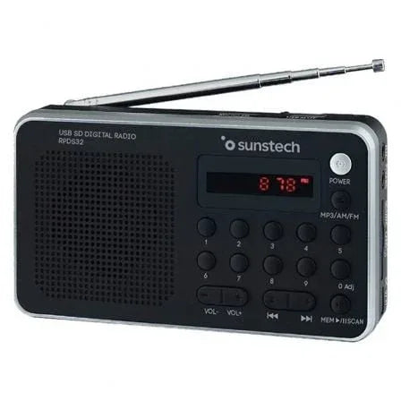 Radio Portátil Sunstech RPD32SL/ con Batería/ Negra y Plateada - PixelPlaza