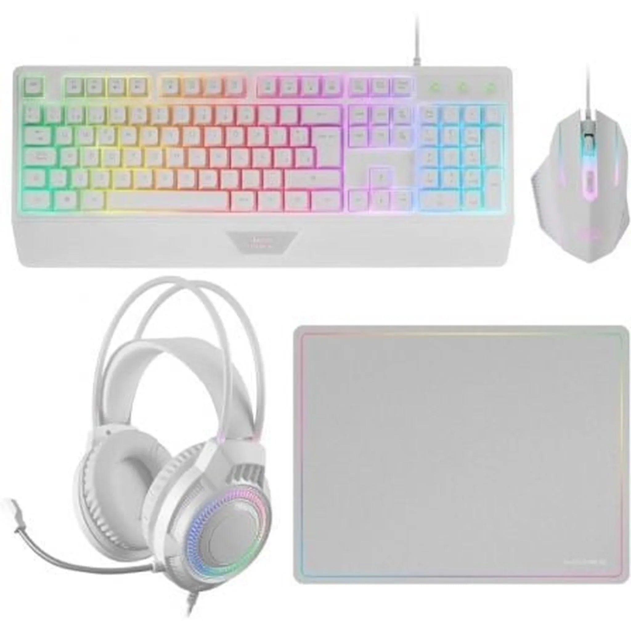 Pack Gaming Mars Gaming MCP124PROWES/ Teclado + Ratón Óptico + Auriculares + Alfombrilla/ Blanco - PixelPlaza