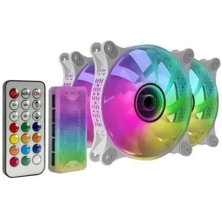 Pack 3 Ventiladores Mars Gaming MF-3DKITW/ 12cm + HUB + Mando a Distancia/ ARGB/ Blanco - PixelPlaza
