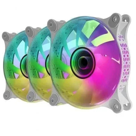 Pack 3 Ventiladores Mars Gaming MF-3DKITW/ 12cm + HUB + Mando a Distancia/ ARGB/ Blanco - PixelPlaza