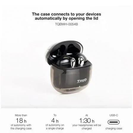 Auriculares Bluetooth TooQ Onyx TQBWH-0054B con estuche de carga/ Autonomía 4h/ Negros - PixelPlaza