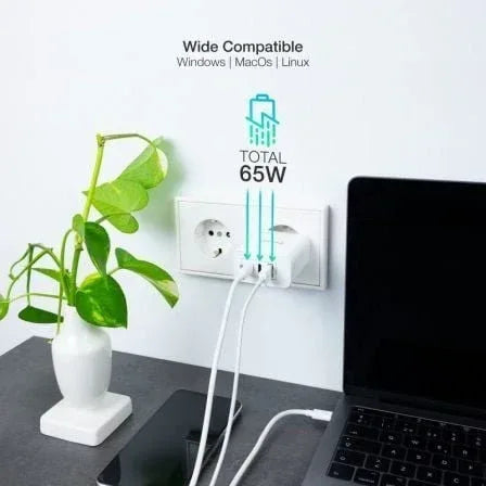 Cargador de Pared GaN TooQ TQWC-GANQC2PD65WT/ 2xUSB Tipo-C/ 1xUSB/ 65W - PixelPlaza