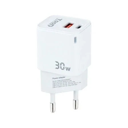 Cargador de Pared GaN TooQ TQWC-GANQCPD30WT/ 1xUSB Tipo-C/ 1xUSB/ 30W - PixelPlaza