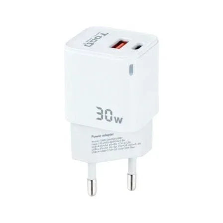 Cargador de Pared GaN TooQ TQWC-GANQCPD30WT/ 1xUSB Tipo-C/ 1xUSB/ 30W - PixelPlaza