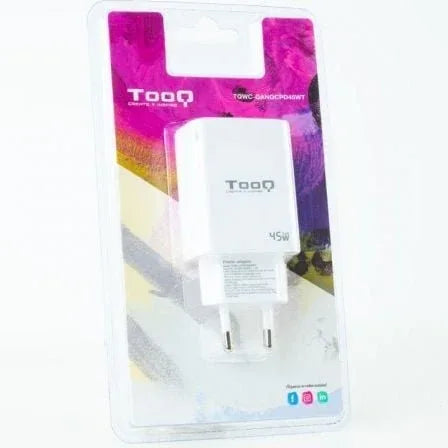 Cargador de Pared GaN TooQ TQWC-GANQCPD45WT/ 1xUSB Tipo-C/ 1xUSB/ 45W - PixelPlaza