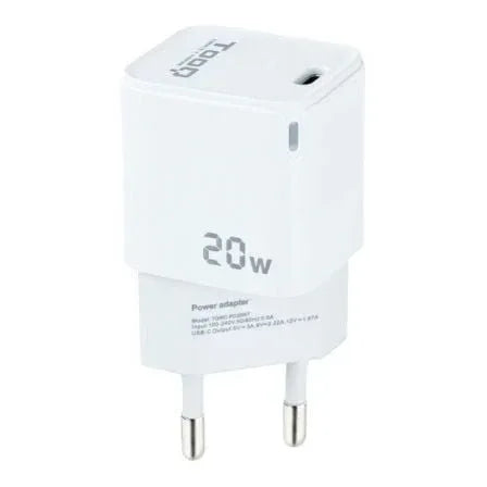 Cargador de Pared TooQ TQWC-PD20WT/ 1xUSB Tipo-C/ 20W/ Blanco - PixelPlaza