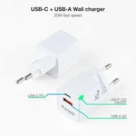 Cargador de pared Tooq doble USB - c + USB a blanco 20w