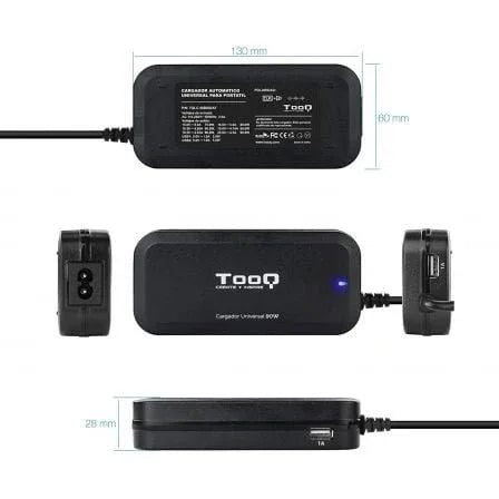 Cargador de Portátil TooQ TQLC-90BS02AT/ 90W/ Automático/ 12 Conectores/ Voltaje 12-20V/ 1 USB - PixelPlaza