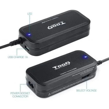 Cargador de Portátil TooQ TQLC-90BS02M/ 90W/ Manual/ 12 Conectores/ Voltaje 15-24V/ 1 USB - PixelPlaza
