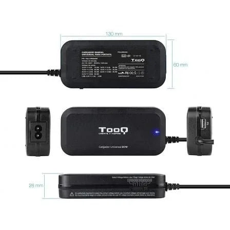 Cargador de Portátil TooQ TQLC-90BS02M/ 90W/ Manual/ 12 Conectores/ Voltaje 15-24V/ 1 USB - PixelPlaza
