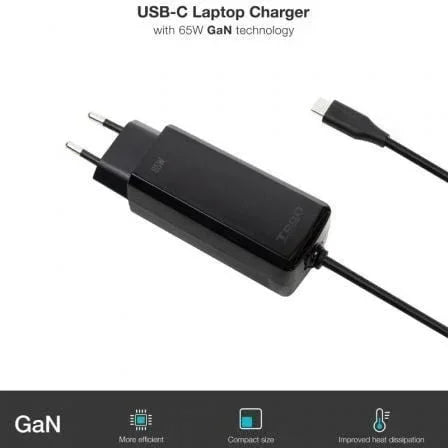 Cargador de Portátil GaN TooQ TQLC-USBCGAN65PD-C USB Tipo-C/ 65W/ Automático/ Voltaje 5-20V - PixelPlaza
