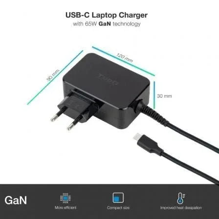 Cargador de Portátil GaN TooQ TQLC-USBCGAN65PD USB Tipo-C/ 65W/ Automático/ Voltaje 5-20V - PixelPlaza