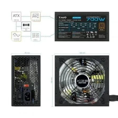 Fuente de Alimentación TooQ TQXGEII-700SAP/ 700W/ Ventilador 14cm/ 80 Plus Bronze - PixelPlaza