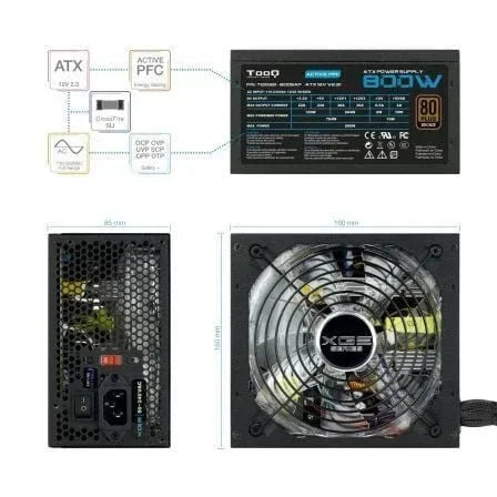 Fuente de Alimentación TooQ TQXGEII-800SAP/ 800W/ Ventilador 14cm/ 80 Plus Bronze - PixelPlaza