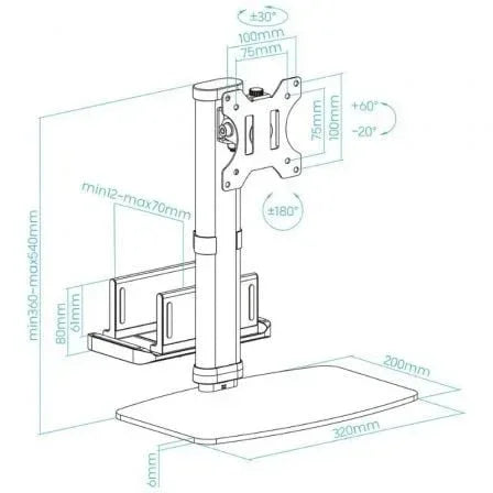 Soporte de Sobremesa para Monitor TooQ DB1128TN-B/ Ajustable/ Giratorio/ Inclinable/ hasta 6kg - PixelPlaza