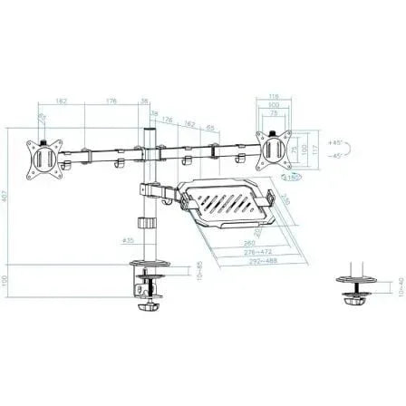 Soporte de Mesa para 2 Monitores y 1 Portátil TooQ DB1202TN-B/ Giratorio/ Inclinable/ hasta 9kg - PixelPlaza