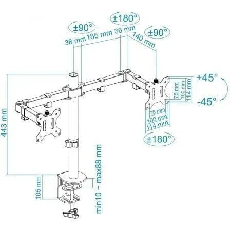 Soporte de Mesa para 2 Monitores TooQ DB1232TN-B/ Giratorio/ Inclinable/ hasta 8kg - PixelPlaza