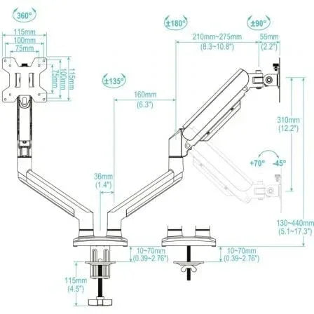 Soporte de Mesa para 2 Monitores TooQ DB1434TNR-W/ Giratorio/ Inclinable/ hasta 10kg - PixelPlaza
