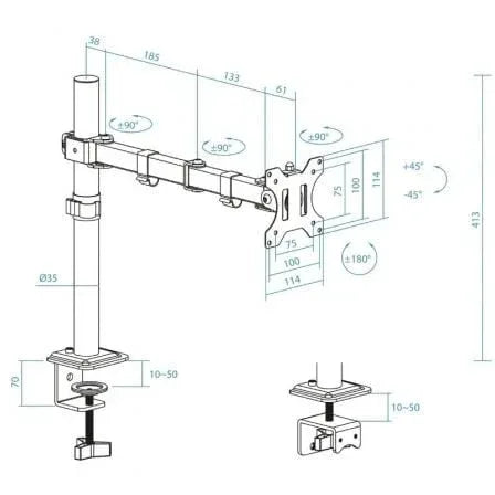 Soporte de Mesa para Monitor TooQ DB1801TN-B/ Giratorio/ Inclinable/ hasta 8kg - PixelPlaza